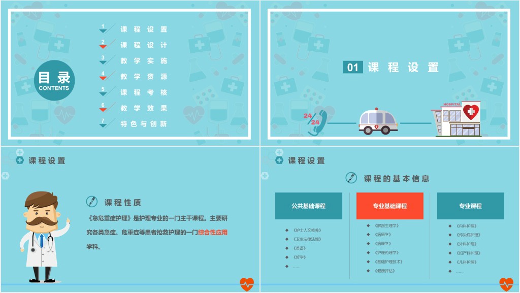 急救知识PPT模板医疗课程考核培训课件