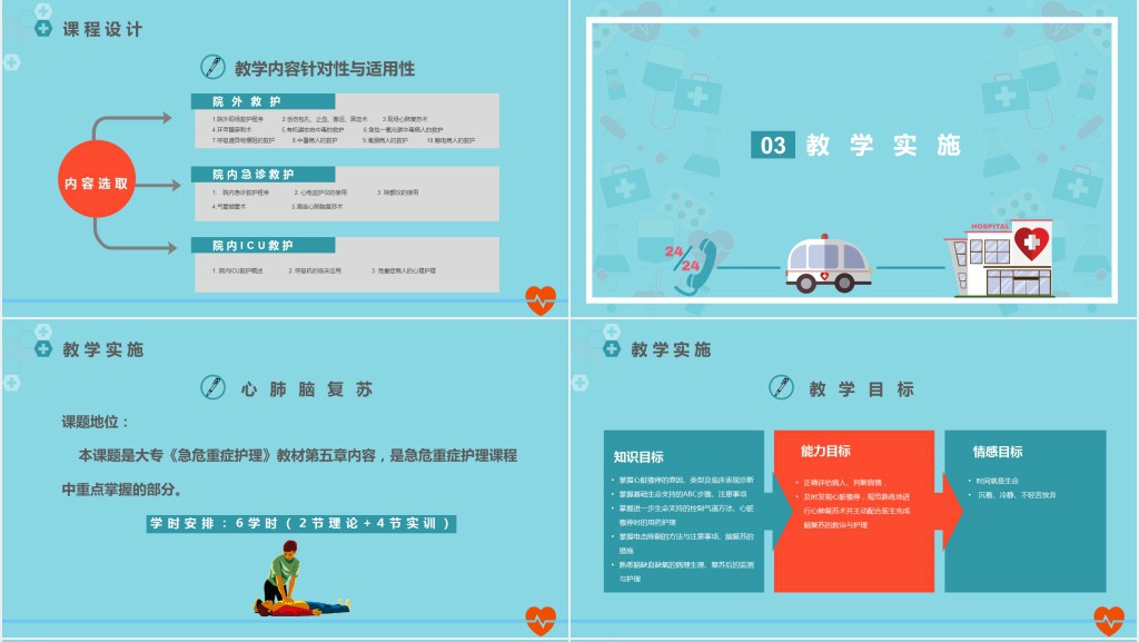 急救知识PPT模板医疗课程考核培训课件