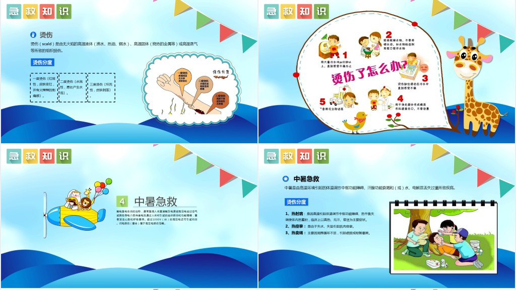 蓝色卡通风小学生常用急救知识PPT模板
