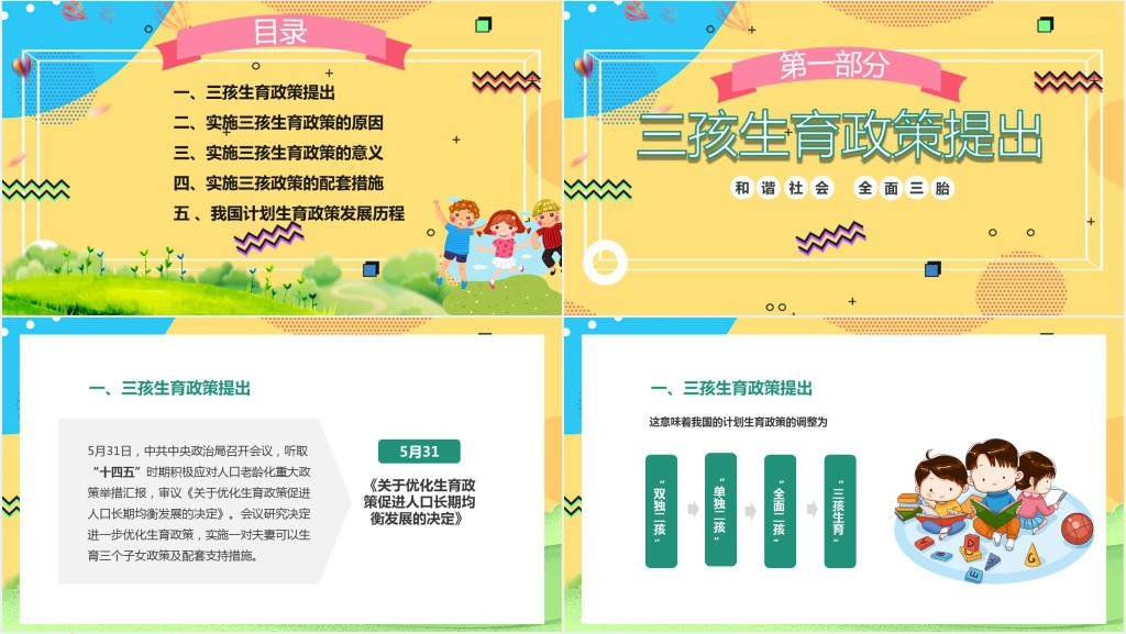 三孩生育政策解读PPT模板 三孩生育政策解读PPT模板