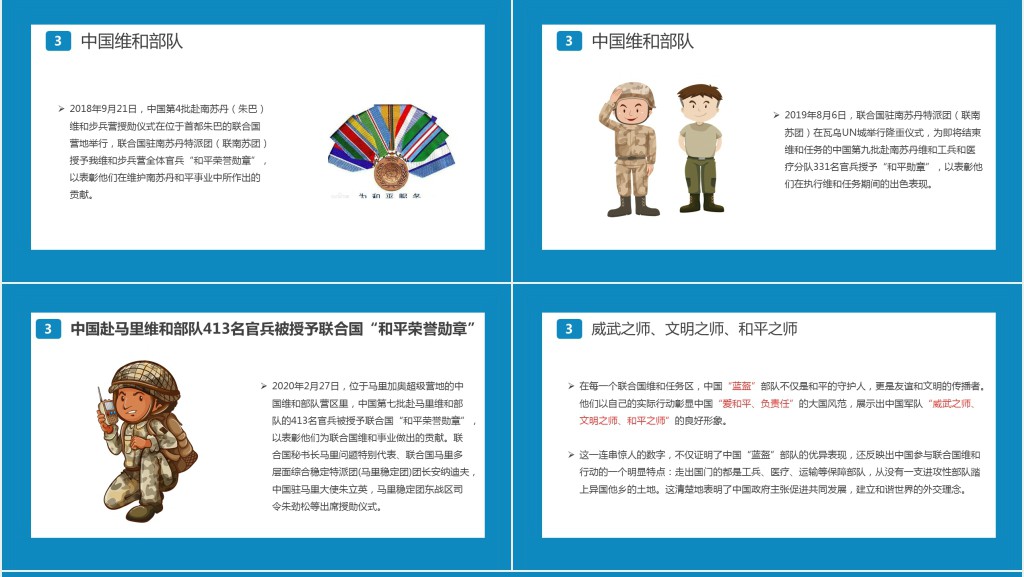 蓝色卡通风国际维和人员日主题介绍PPT