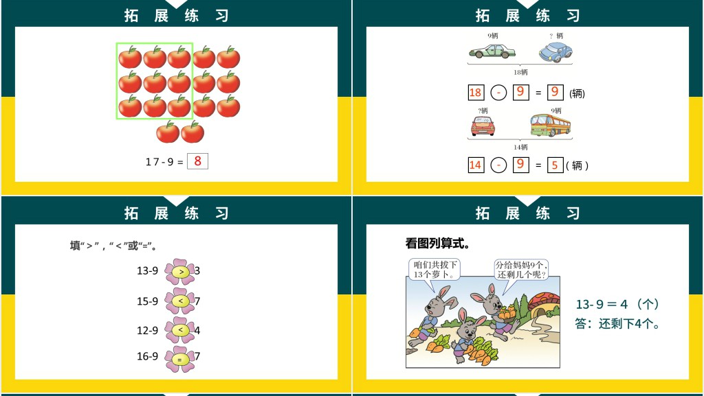 人教版小学一年级数学下册第二课:20以内的退位减法(一)——十几减9PPT课件 人教版小学一年级数学下册第二课:20以内的退位减法(一)——十几减9PPT课件