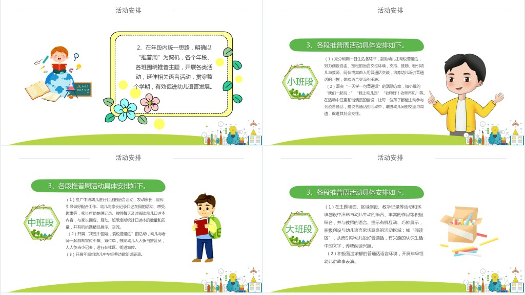 幼儿园推普周PPT绿色卡通全国普通话推广宣传周我是中国娃爱说普通话学校课件