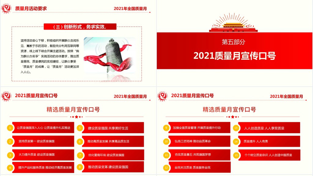 全国质量月宣传PPT红色简洁风模板下载