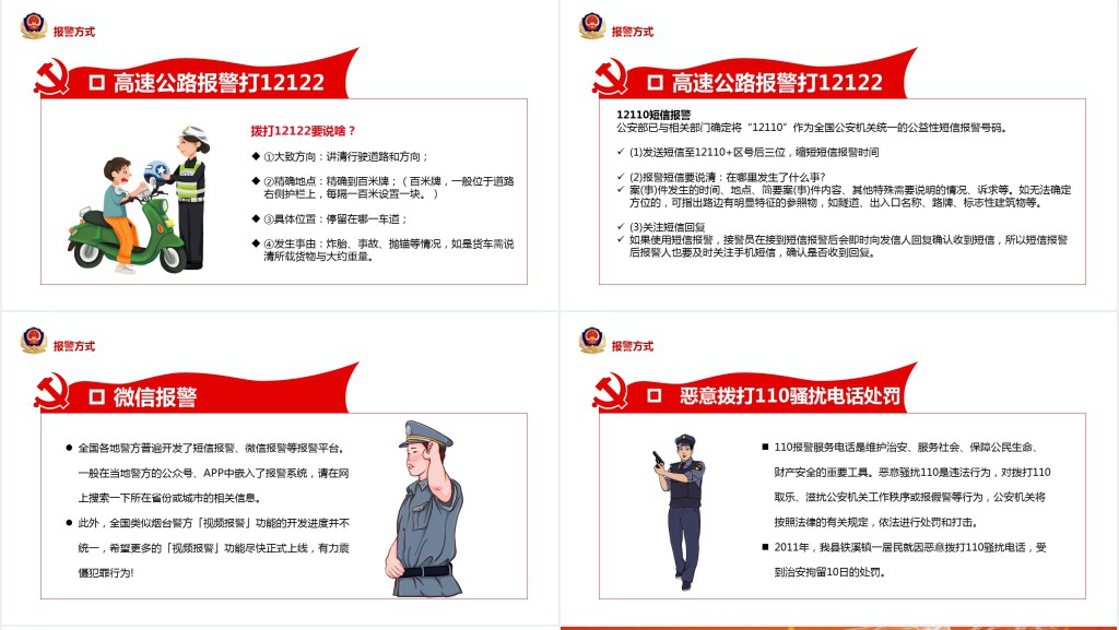 红色简洁110的由来服务内容及职责报警方式报警技巧主题PPT课件