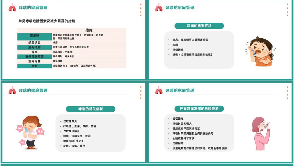 世界防治哮喘日PPT卡通插画风世界防治哮喘日知识讲座专题课件模板