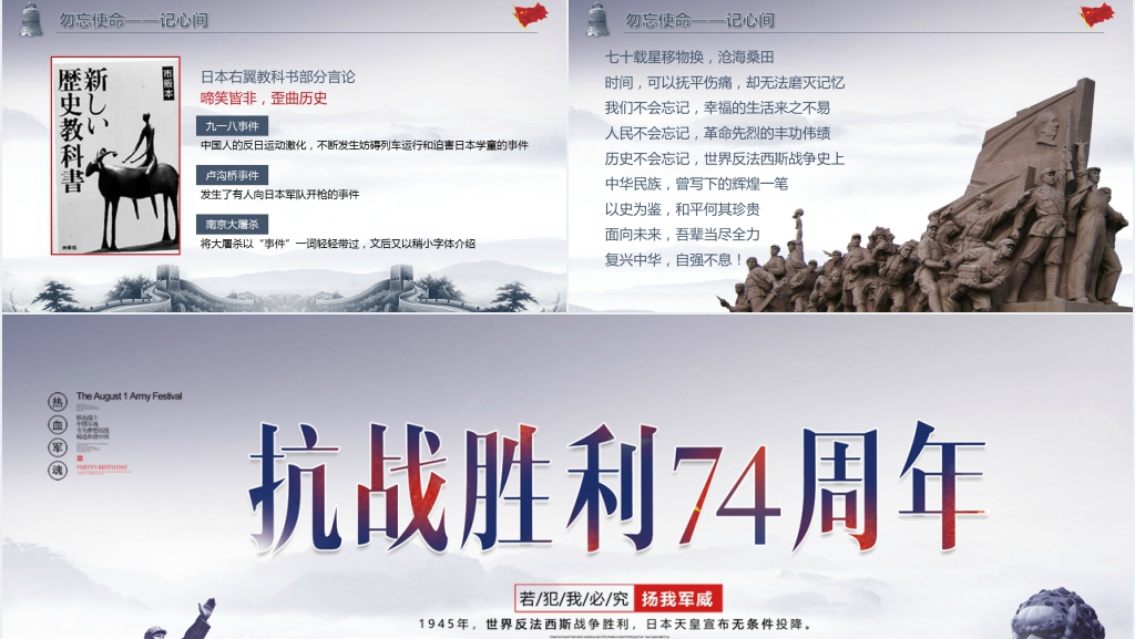 抗战纪念日抗战胜利74周年PPT模板 抗战纪念日抗战胜利74周年PPT模板