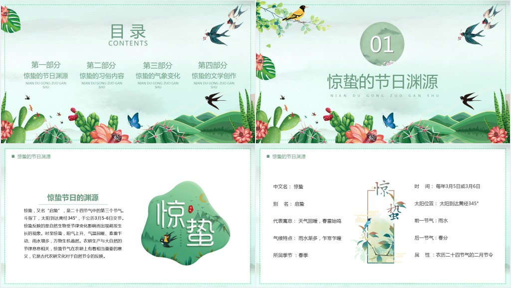 惊蛰节气的来源历史故事习俗PPT模板 惊蛰节气的来源历史故事习俗PPT模板