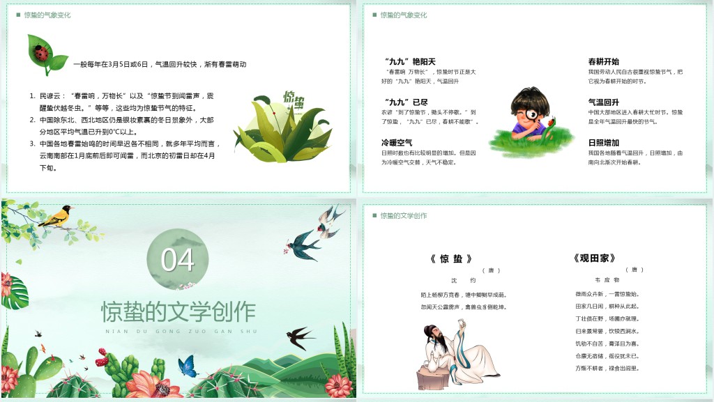 惊蛰节气的来源历史故事习俗PPT模板 惊蛰节气的来源历史故事习俗PPT模板
