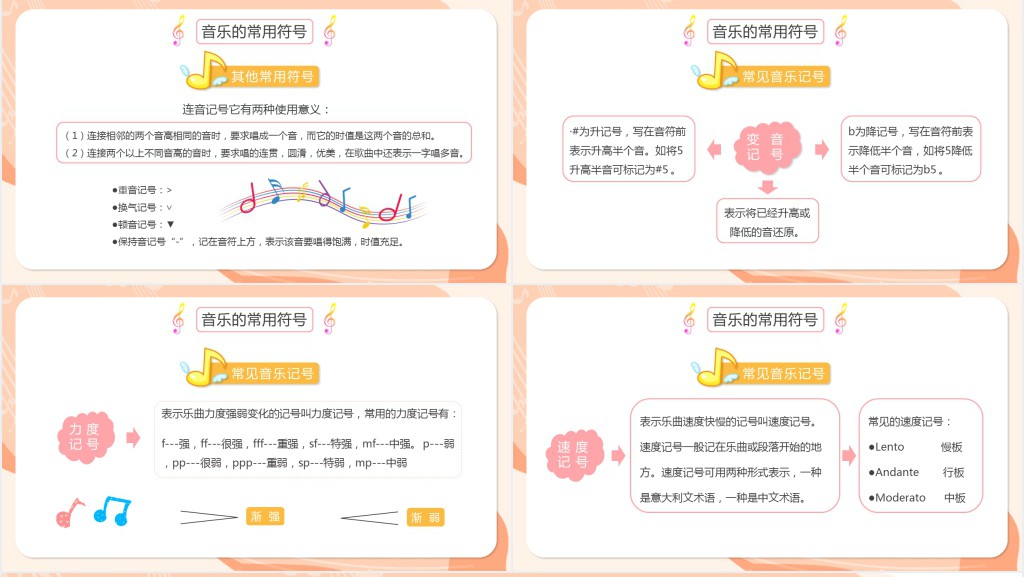 橙色卡通小学音乐基础知识PPT动态模板