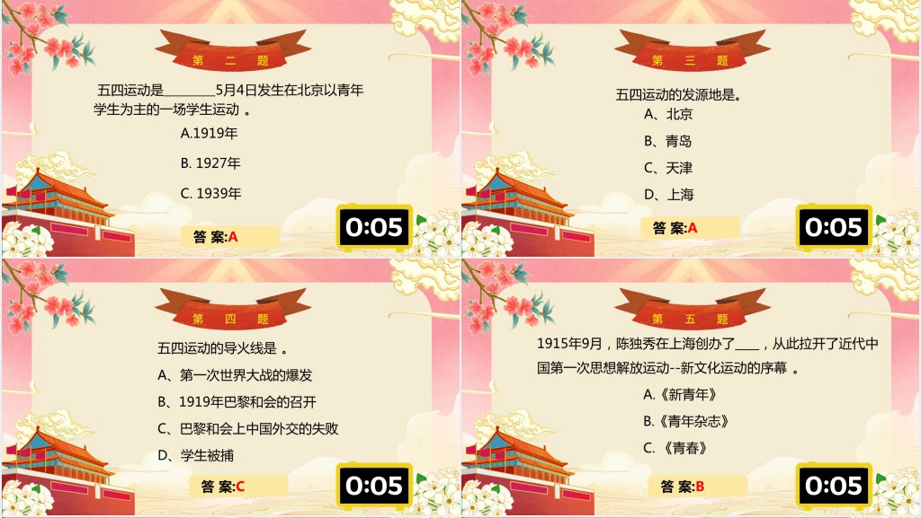 五四青年节趣味知识竞赛PPT模板 五四青年节趣味知识竞赛PPT模板