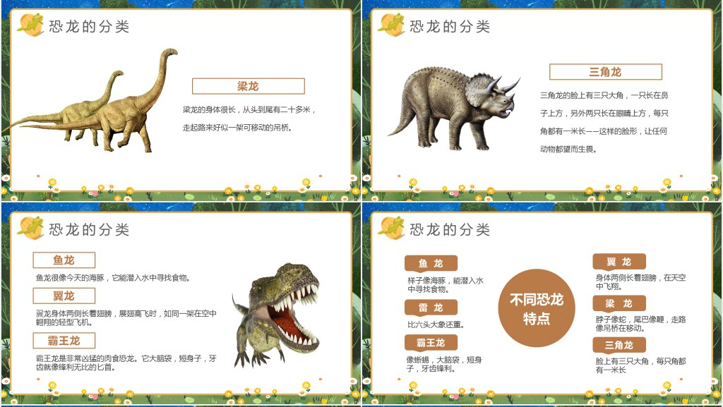 绿色卡通儿童恐龙知识介绍PPT模板