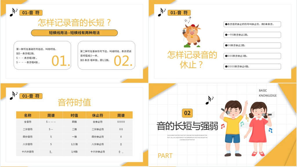 黄色卡通风格音乐基础知识介绍培训PPT模板