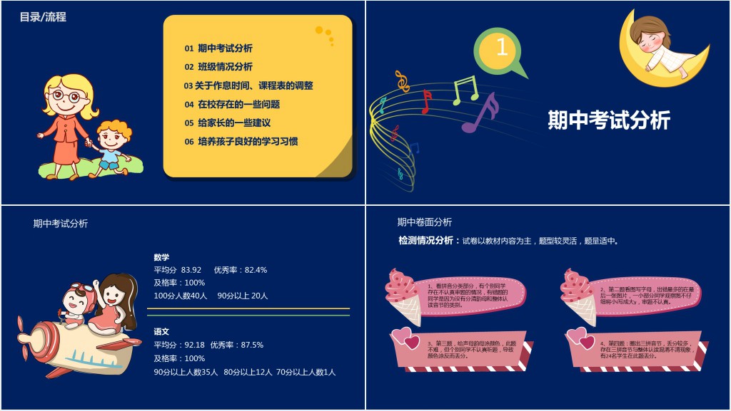 三年级针对期中考试的家长会PPT模板