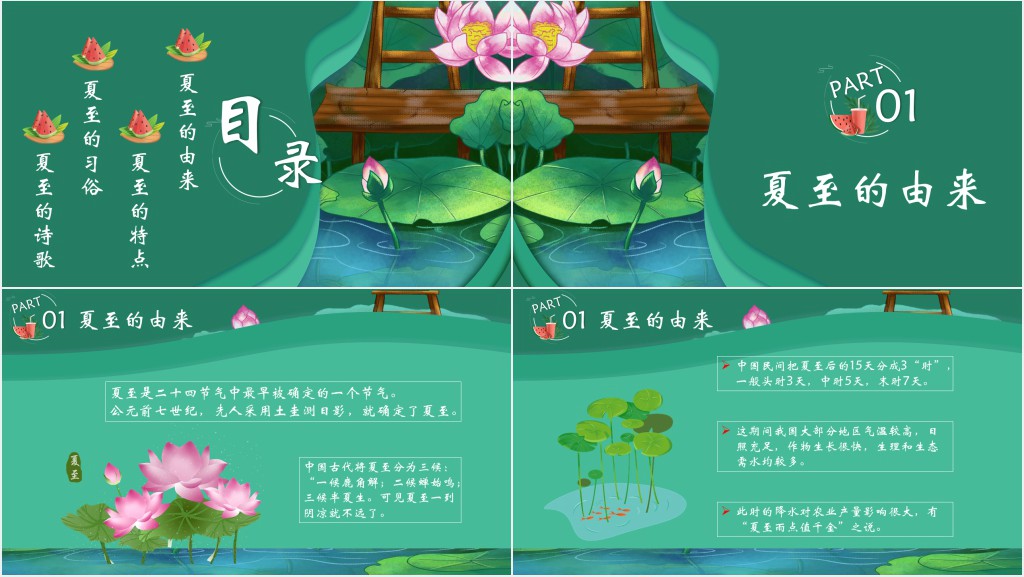 夏至的来历和习俗介绍PPT模板 夏至的来历和习俗介绍PPT模板