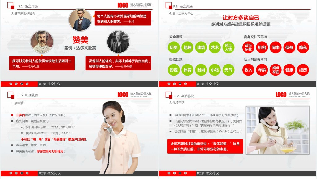 员工入职商务礼仪培训内容PPT模板 员工入职商务礼仪培训内容PPT模板