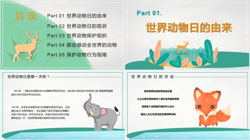 世界动物日的由来详细PPT模板