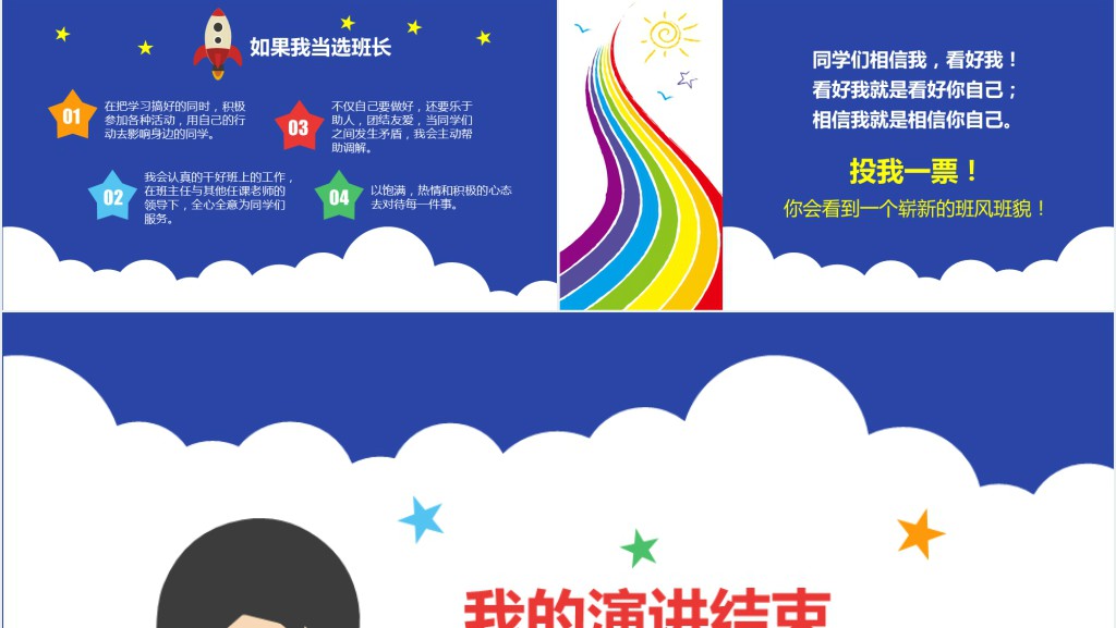 小学竞选班长班级干部演讲发言稿PPT模板