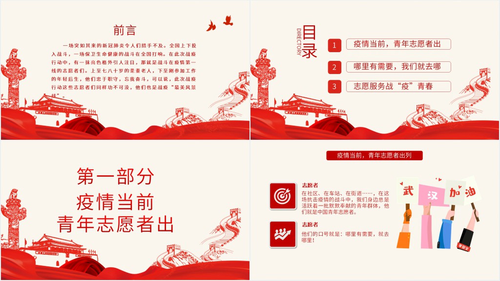 战疫中的志愿红PPT模板