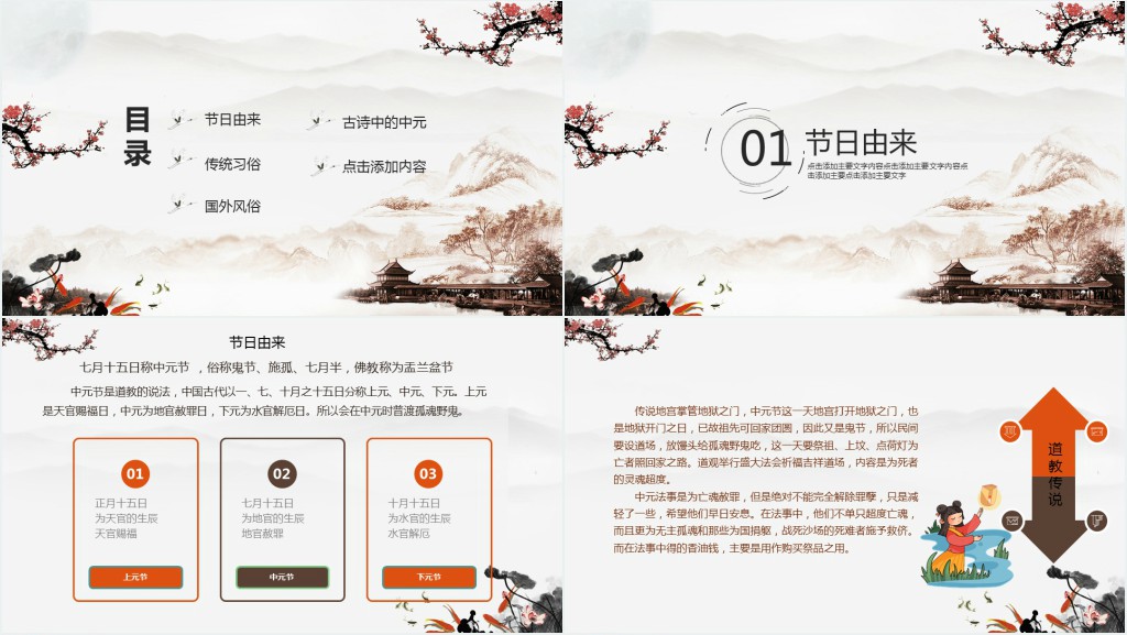 中元节的由来风俗PPT模板 中元节的由来风俗PPT模板