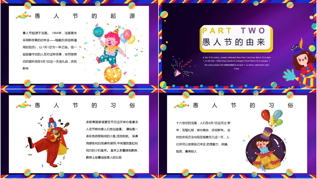 愚人节由来文字介绍PPT模板 愚人节由来文字介绍PPT模板