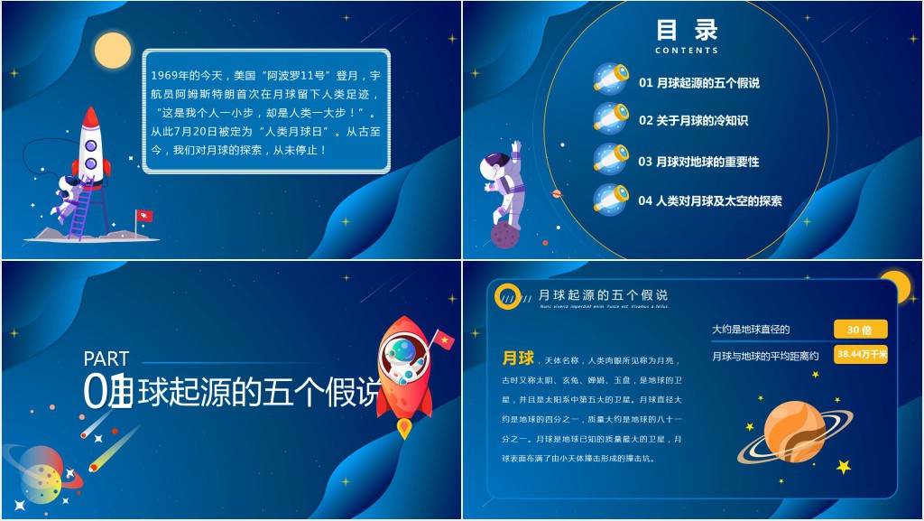 月球人类月球日意义PPT模板