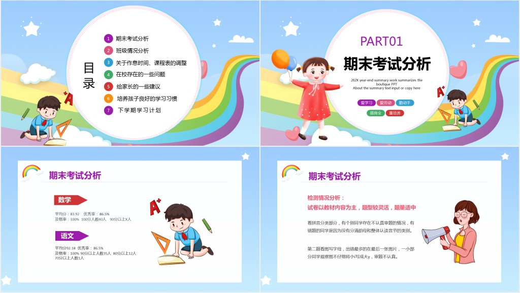 小学期末考试分析家长会PPT模板 小学期末考试分析家长会PPT模板