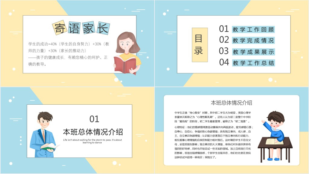 初中期末成绩家长会建议PPT模板